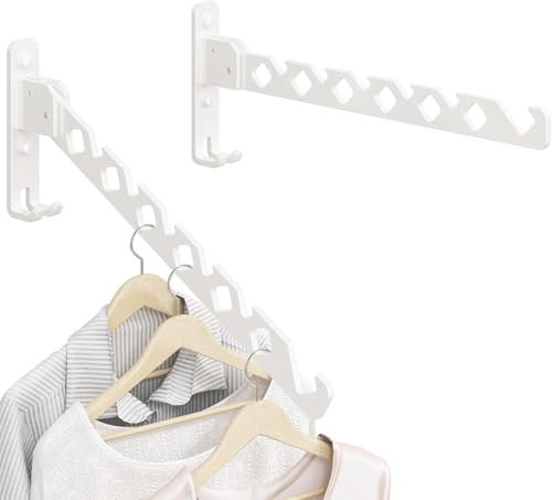 dancrul Wall Mounted Clothes Drying Rack, Wall Clothes Hanger Hook for Laundry Room, Clothes Hanger Foldable, Wall Rack Indoor, Perfect for Small Spaces, White 2 Packs - Image 1