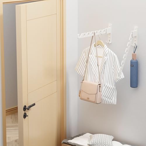 dancrul Wall Mounted Clothes Drying Rack, Wall Clothes Hanger Hook for Laundry Room, Clothes Hanger Foldable, Wall Rack Indoor, Perfect for Small Spaces, White 2 Packs - Image 5
