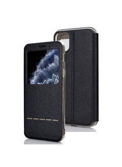 Case Cover For iPhone 11 Pro Matte Texture Horizontal Flip Bracket Mobile Phone Holster Window with Caller ID and Metal Button Slide To Unlock Black