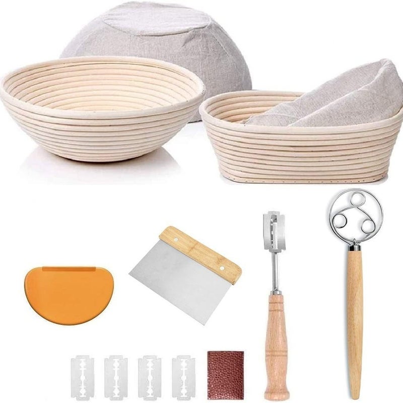 Rattan Banneton Proofing Basket Set for Bread Baking - 14 Piece Dough Rising Kit