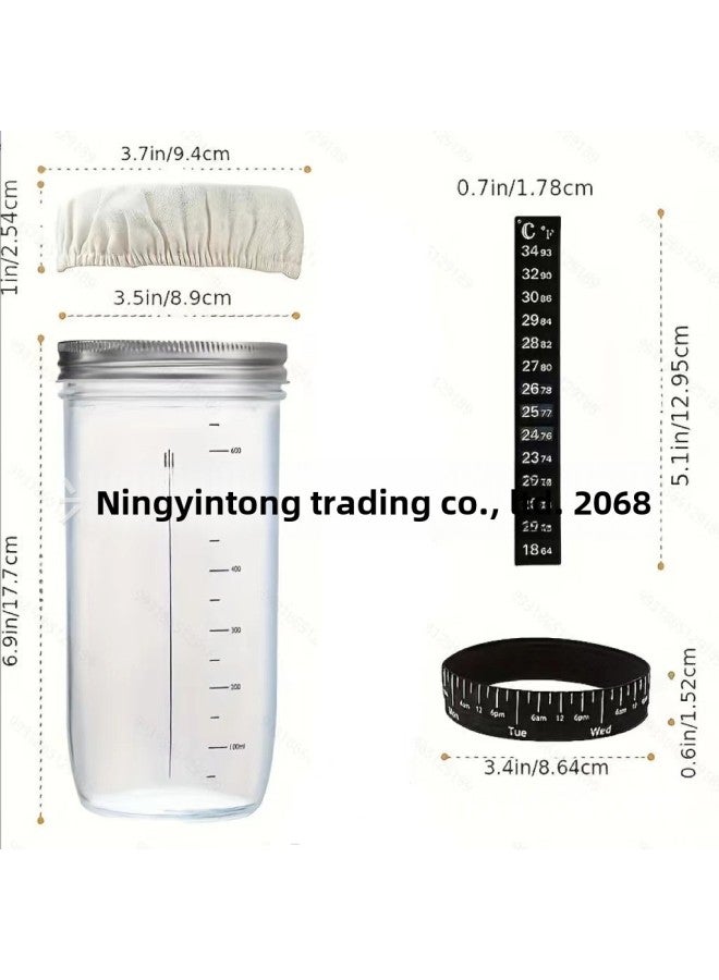 Hot Sale 24oz Sour Bread Fermented Glass Jar Fermented Dough Bread Baking Supplies Thermometer With Lid-Specifications:Scale 600ml Color A-2 - Image 1