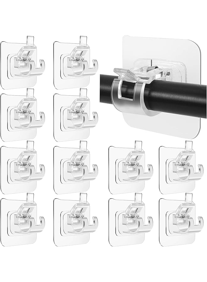 erorex 12PCS Curtain Rod Bracket No Drilling Universal Self-Adhesive Wall Mount Curtain Rod Holder Curtain Hangers for Bathroom, Kitchen and Home  - Image 1