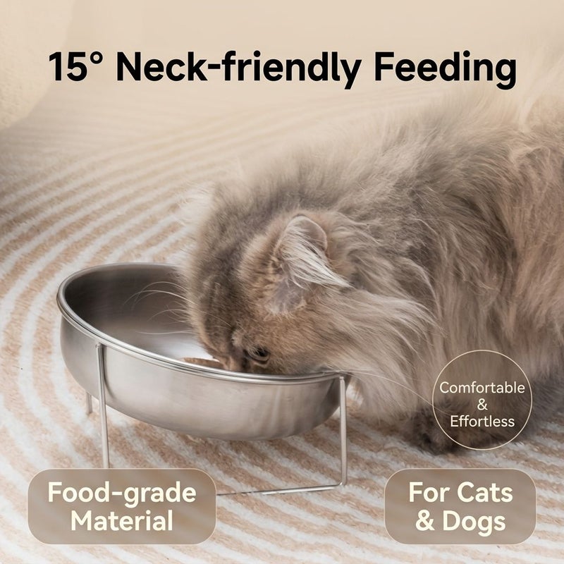 2 Piece Set 15 Degree Tilted Elevated Dog Bowl Stainless Steel Ergonomic Pet Feeder - Image 3