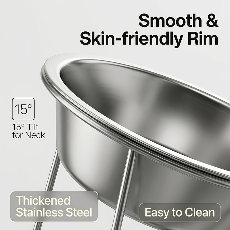 2 Piece Set 15 Degree Tilted Elevated Dog Bowl Stainless Steel Ergonomic Pet Feeder - Image 4