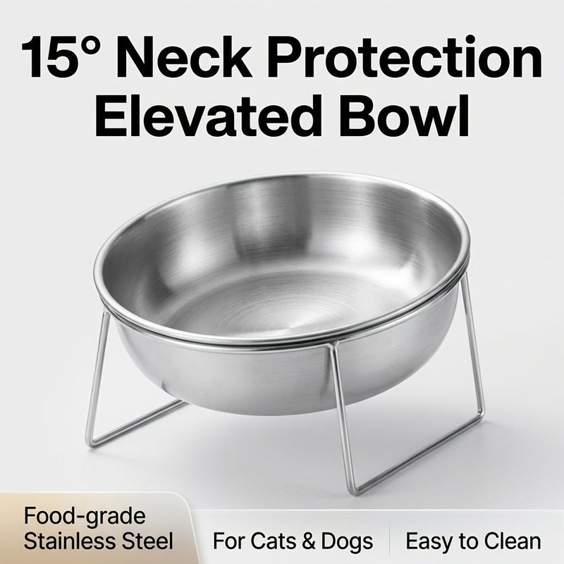 2 Piece Set 15 Degree Tilted Elevated Dog Bowl Stainless Steel Ergonomic Pet Feeder - Image 1