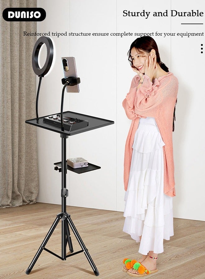 DUNISO Mobile Phone Holder Tray, Phone Live Streaming Holder for Outdoor and Indoor, Live Streaming Stand with Metal Pallet and USB Tri-color Light for Vlog Selfie Live Streaming Video - Image 5