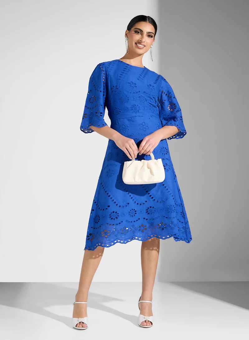 SINOIR Eyelet A-Line Dress