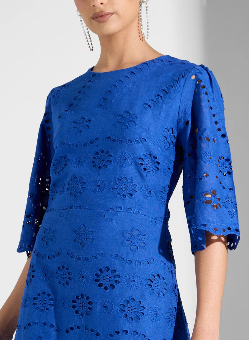 SINOIR Eyelet A-Line Dress