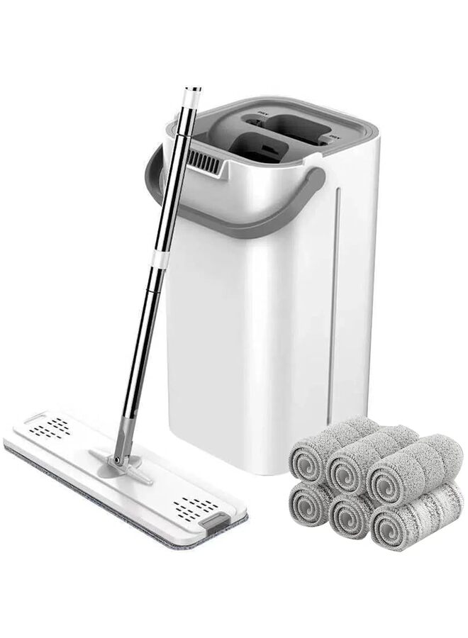 Mop and Bucket with Wringer Set, Hands Free Flat Floor Mop and Bucket, 6 Washable Microfiber Pads Included, Wet and Dry Use, Home Floor Cleaning System for All Floor Types - Image 1