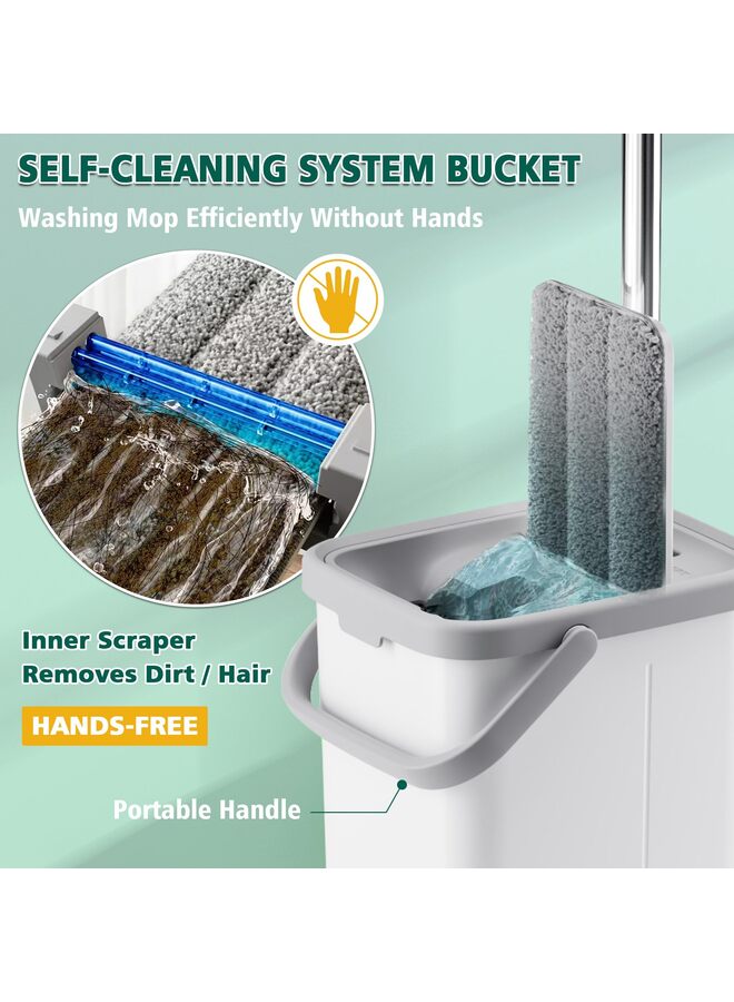 Mop and Bucket with Wringer Set, Hands Free Flat Floor Mop and Bucket, 6 Washable Microfiber Pads Included, Wet and Dry Use, Home Floor Cleaning System for All Floor Types - Image 2