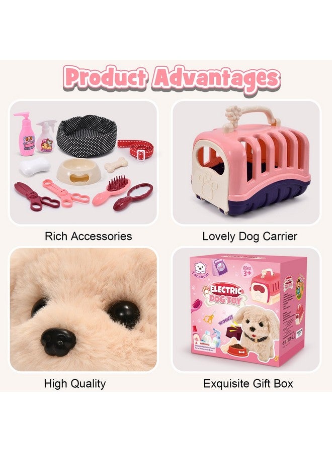G.C 13Pcs Dog Toys for Kids Girls, Walking Barking Electronic Interactive Stuffed Dog Plush with Carrier & Accessories Toys Pretend Play Puppy Pet Care Playset, Gifts for Little Girls 3 4 5 6 Year Old - Image 5