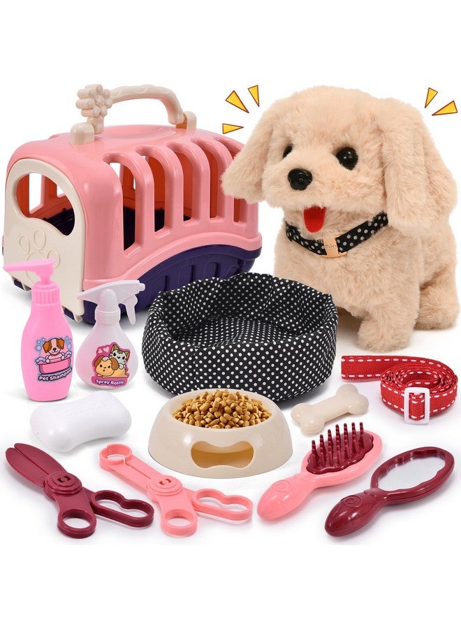 G.C 13Pcs Dog Toys for Kids Girls, Walking Barking Electronic Interactive Stuffed Dog Plush with Carrier & Accessories Toys Pretend Play Puppy Pet Care Playset, Gifts for Little Girls 3 4 5 6 Year Old - Image 1