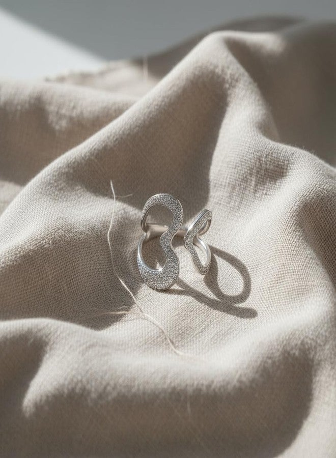 SILVERCLOSEOUT Sterling Silver Simulated Diamond Open Heart Statement Ring - Size 9 - Image 2