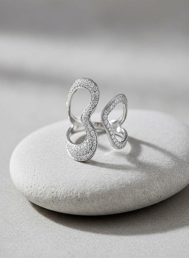 SILVERCLOSEOUT Sterling Silver Simulated Diamond Open Heart Statement Ring - Size 9 - Image 3