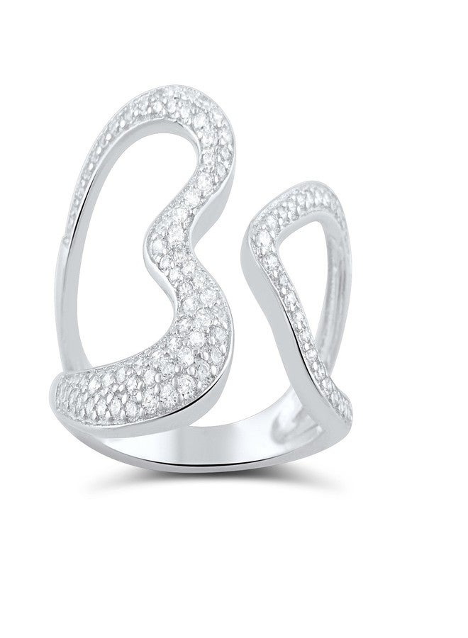 SILVERCLOSEOUT Sterling Silver Simulated Diamond Open Heart Statement Ring - Size 9 - Image 1