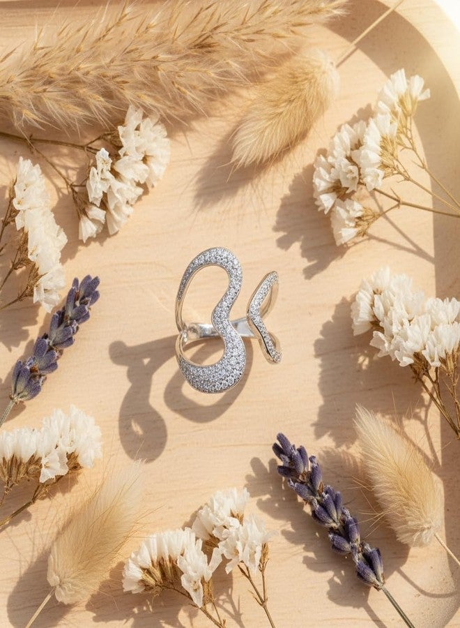 SILVERCLOSEOUT Sterling Silver Simulated Diamond Open Heart Statement Ring - Size 9 - Image 4