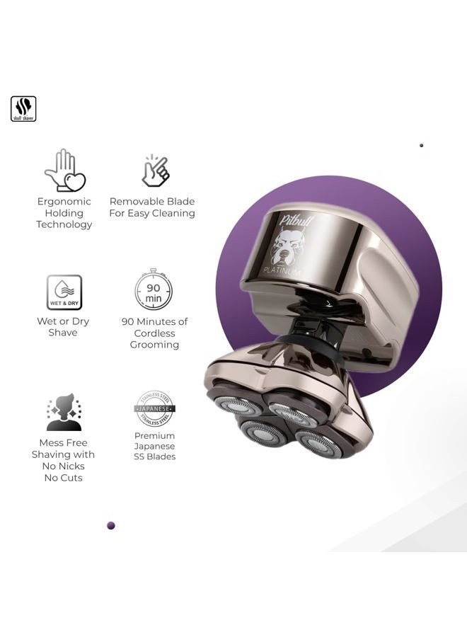 Skull Shaver بيتبول بلاتينيوم برو: ماكينة حلاقة للرأس للرجال - ماكينة حلاقة للرأس الصلعاء بتقنية الرطب/الجاف، تصميم مريح، قفل للسفر، وإكسسوارات. مجموعة العناية المثالية وهدايا مميزة للرجال. - Image 2