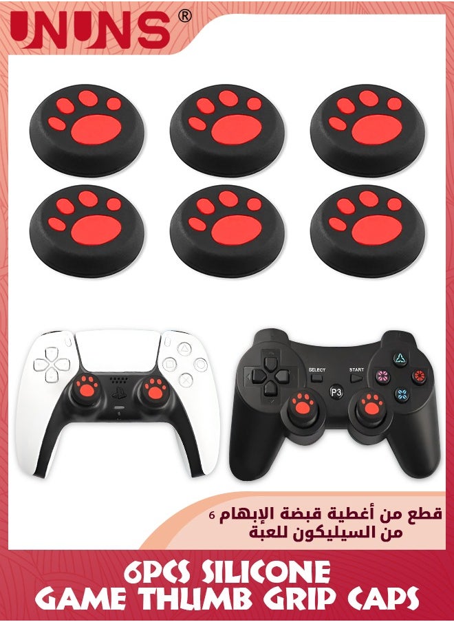 UNUNS - 6 قطع من غطاء الإبهام السيليكون PS5، عصا التحكم التناظرية غير القابلة للانزلاق، غطاء قبضة عصا الإبهام لأجهزة PS2، PS3، PS4، PS5، Xbox One، Xbox Series X/S، Xbox 360، Switch Pro، وحدة تحكم ألعاب Wii U، أسود أحمر - Image 1