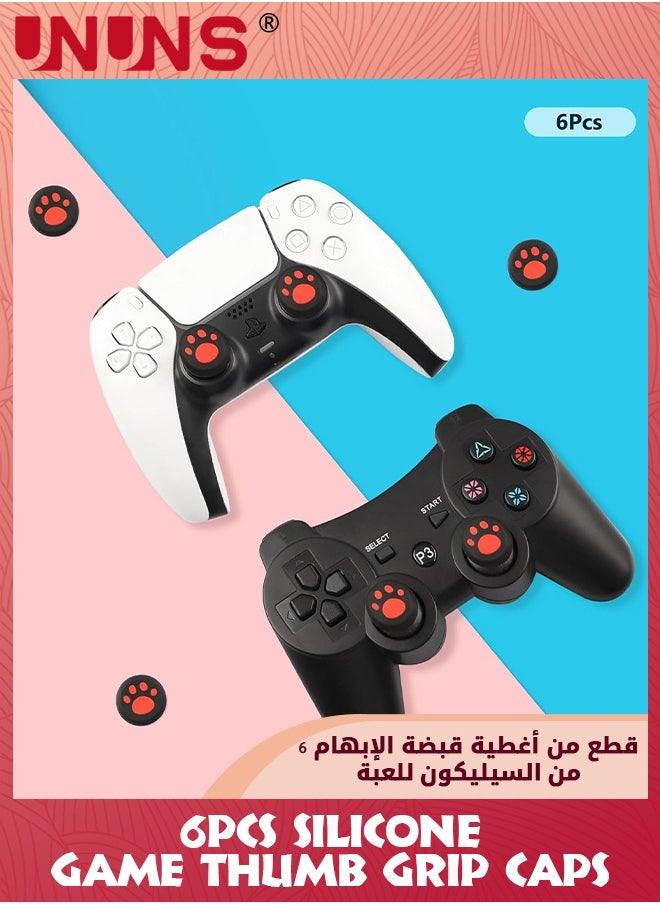 UNUNS - 6 قطع من غطاء الإبهام السيليكون PS5، عصا التحكم التناظرية غير القابلة للانزلاق، غطاء قبضة عصا الإبهام لأجهزة PS2، PS3، PS4، PS5، Xbox One، Xbox Series X/S، Xbox 360، Switch Pro، وحدة تحكم ألعاب Wii U، أسود أحمر - Image 1