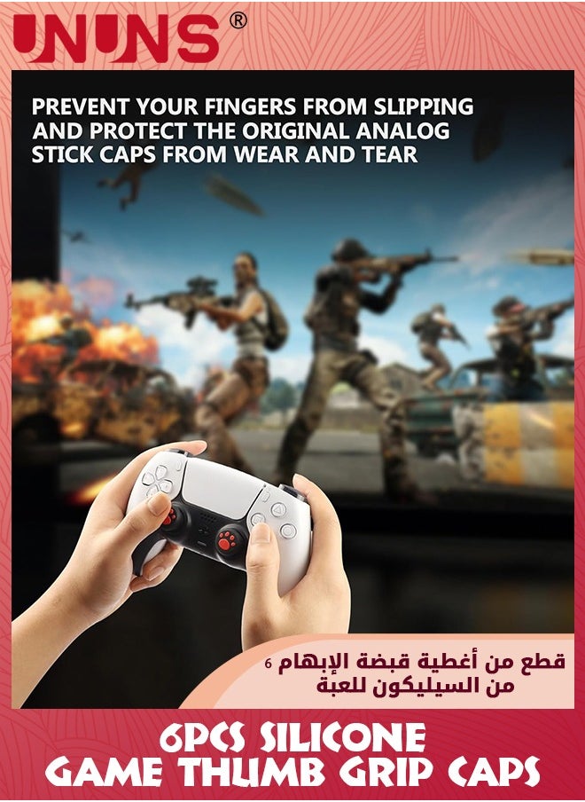 UNUNS - 6 قطع من غطاء الإبهام السيليكون PS5، عصا التحكم التناظرية غير القابلة للانزلاق، غطاء قبضة عصا الإبهام لأجهزة PS2، PS3، PS4، PS5، Xbox One، Xbox Series X/S، Xbox 360، Switch Pro، وحدة تحكم ألعاب Wii U، أسود أحمر - Image 1