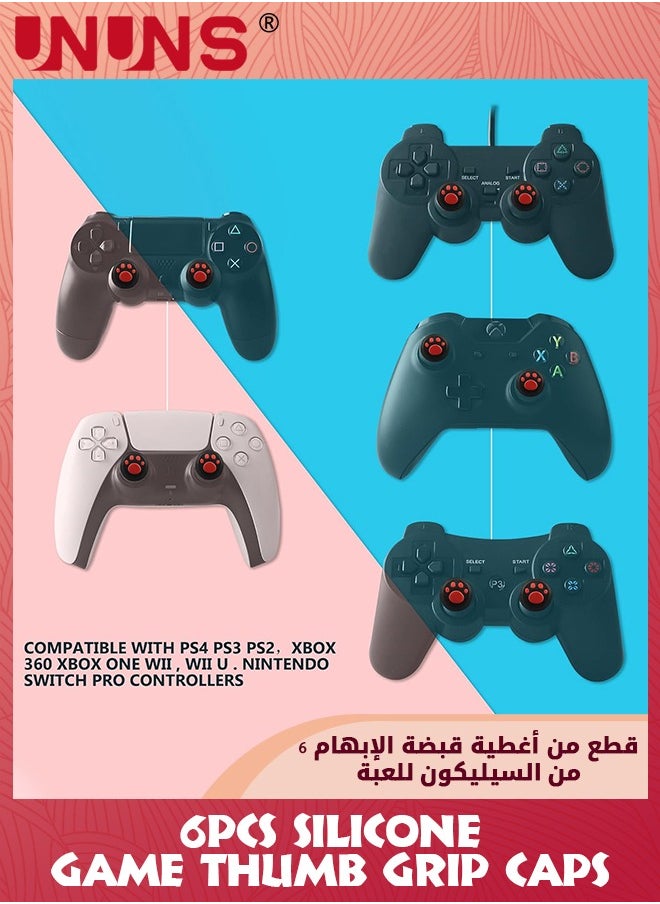 UNUNS - 6 قطع من غطاء الإبهام السيليكون PS5، عصا التحكم التناظرية غير القابلة للانزلاق، غطاء قبضة عصا الإبهام لأجهزة PS2، PS3، PS4، PS5، Xbox One، Xbox Series X/S، Xbox 360، Switch Pro، وحدة تحكم ألعاب Wii U، أسود أحمر - Image 1