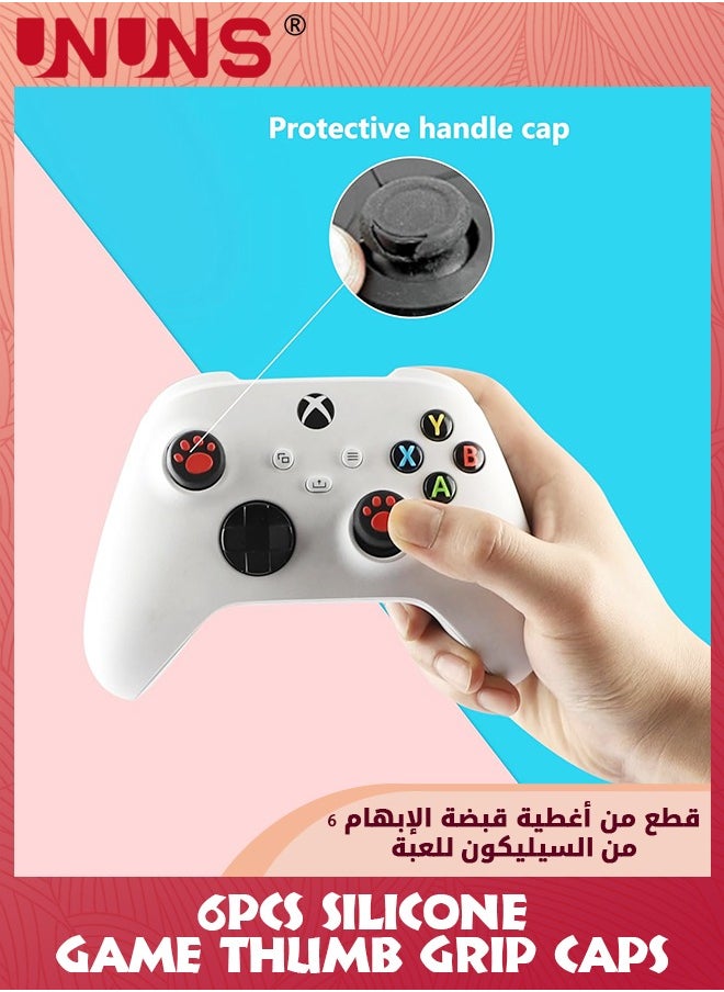 UNUNS - 6 قطع من غطاء الإبهام السيليكون PS5، عصا التحكم التناظرية غير القابلة للانزلاق، غطاء قبضة عصا الإبهام لأجهزة PS2، PS3، PS4، PS5، Xbox One، Xbox Series X/S، Xbox 360، Switch Pro، وحدة تحكم ألعاب Wii U، أسود أحمر - Image 1