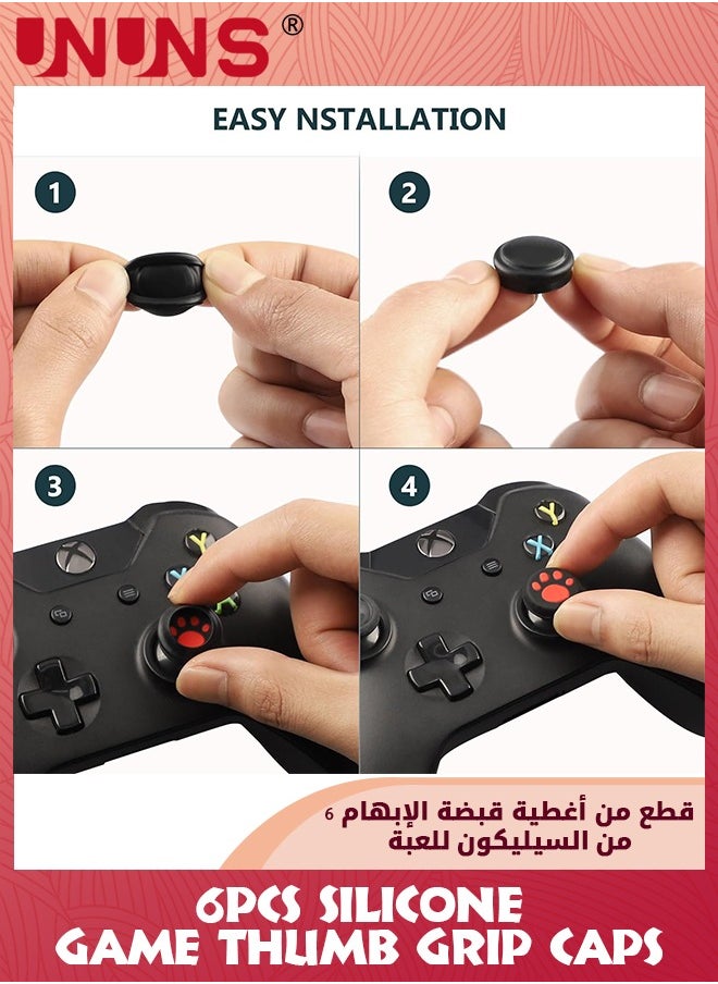 UNUNS - 6 قطع من غطاء الإبهام السيليكون PS5، عصا التحكم التناظرية غير القابلة للانزلاق، غطاء قبضة عصا الإبهام لأجهزة PS2، PS3، PS4، PS5، Xbox One، Xbox Series X/S، Xbox 360، Switch Pro، وحدة تحكم ألعاب Wii U، أسود أحمر - Image 1