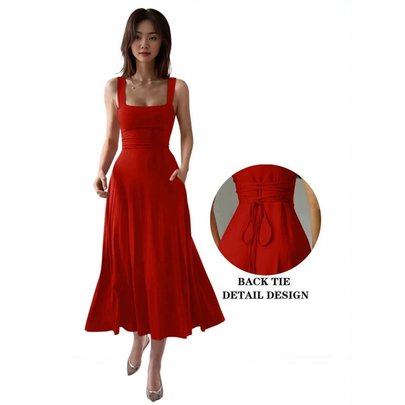 Elegant Sleeveless Long Dress with Tie Waist - Image 4