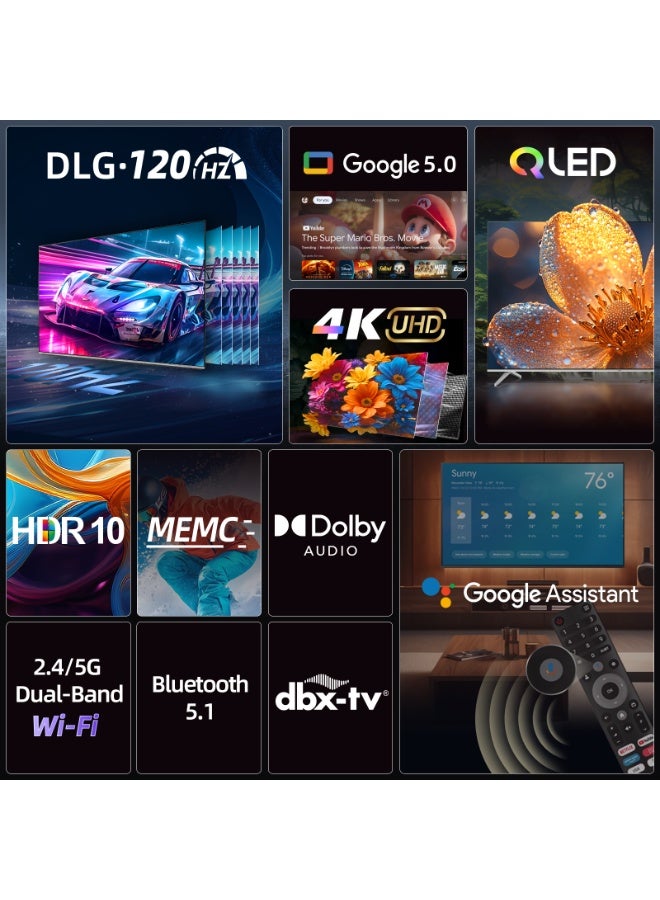 تشيك تلفاز ذكي جوجل 85 بوصة، QD، 2 جيجابايت رام + 16 جيجابايت روم، 120 هرتز، بدون إطار - Image 2
