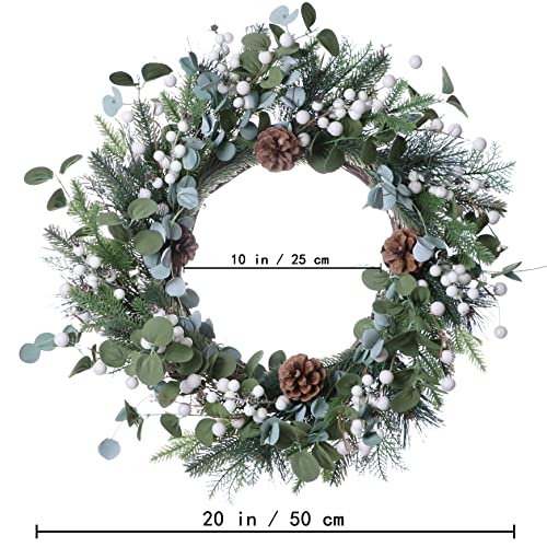 J'FLORU JFLORU Christmas Wreaths for Front Door 20 Inch Artificial Christmas Wreath White Winter Wreath with Berries Pine Cones Pine Needles for Xmas Winter Holidays - Image 3