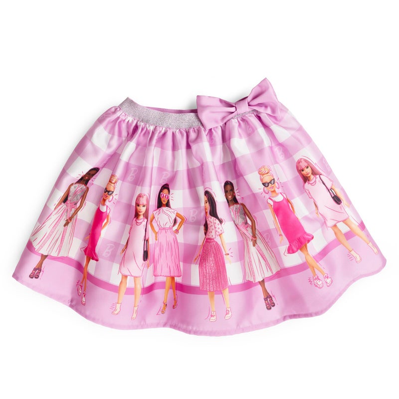Barbie Little Girls Tank Top, Satin Skirt and Side Bag 3 Piece Outfit Set Gingham Pink 7-8 - Image 5