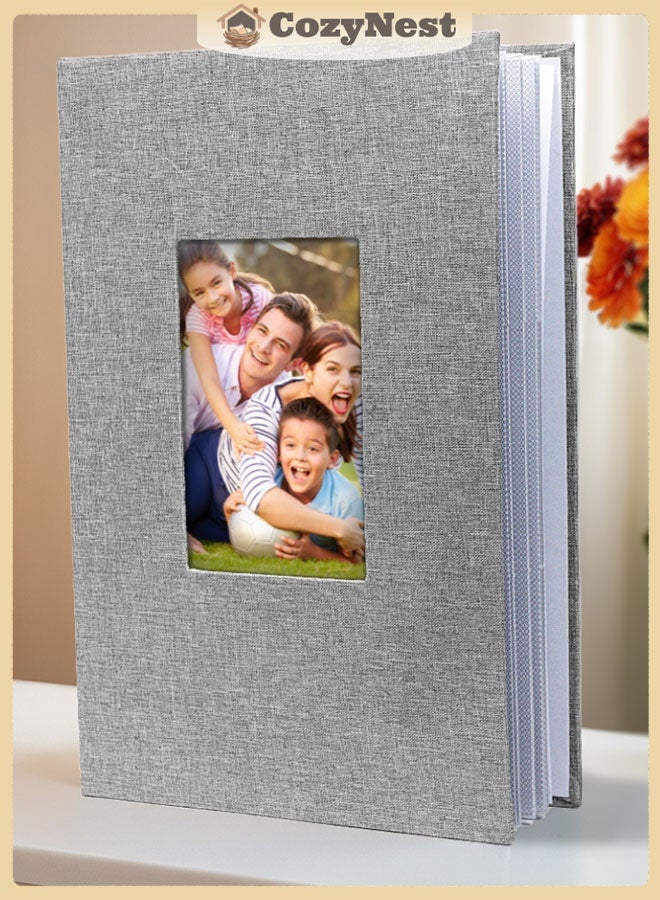 كوزينيست ألبوم صور قماش كتان بسعة 300 صورة مع مساحة ملاحظات، مقاس 6 بوصات، نافذة غلاف DIY، ألبوم محمول لذكريات العائلة والزفاف ونمو الأطفال، للأولاد والبنات - Image 1