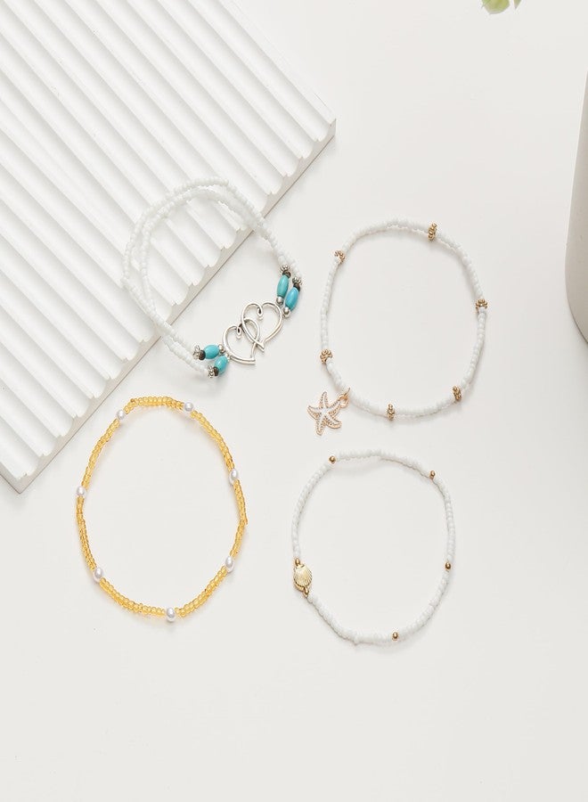 Tornito Shell Ankle Bracelet Set for Women Gold Boho Bead Anklets Summer Hawaiian Beach Seashell Pearl Disc Double Heart Starfish Conch Layered Foot Chain Jewelry Adjustable - Image 5