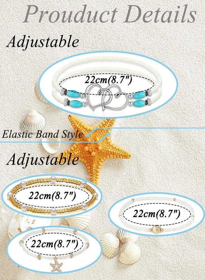 Tornito Shell Ankle Bracelet Set for Women Gold Boho Bead Anklets Summer Hawaiian Beach Seashell Pearl Disc Double Heart Starfish Conch Layered Foot Chain Jewelry Adjustable - Image 4