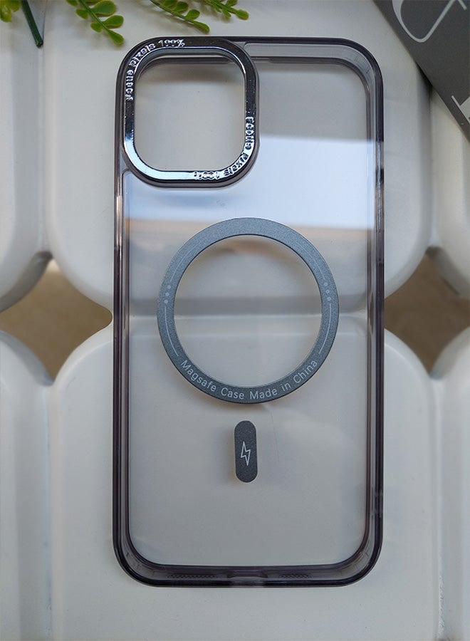 جراب مغناطيسي مقاوم للصدمات لهاتف iPhone 12 Pro Max مع إطار مرتفع للكاميرا - غطاء مغناطيسي أنيق وشفاف للرجال والنساء والشباب ويدعم الماج سيف والشحن اللاسلكي - مضاد لبصمات الأصابع، وحماية للكاميرا، ومقاوم للسقوط (رمادي) - Image 1