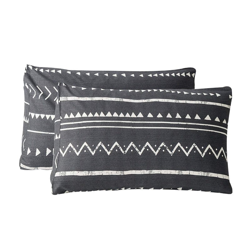 SUSYBAO 100 Cotton Pillowcases Queen Size Set of 2 Black Aztec Geometric Pattern Bed Pillow Covers Envelope Closure End Pillow Encasement Home Decor Soft Lightweight Durable 20 in x 26 in