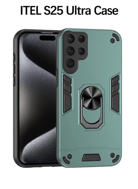 ITEL S25 Ultra Case Cover, Slide Camera Lens Cover, 360°Rotating Kickstand Ring, Bumper Shockproof Phone Case，Compatible with Car Magnetic Mount Mobile Phone Case for ITEL S25 Ultra, Green