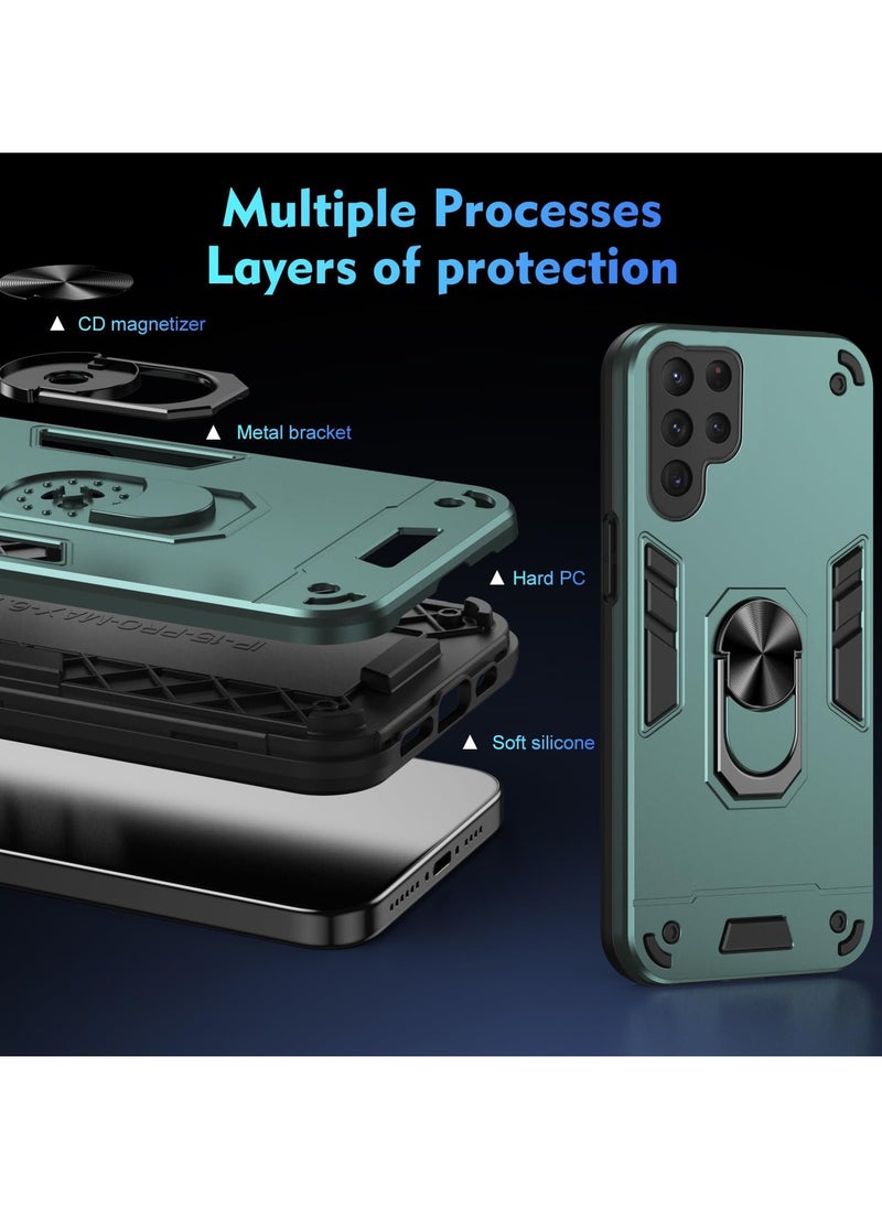 ITEL S25 Ultra Case Cover, Slide Camera Lens Cover, 360°Rotating Kickstand Ring, Bumper Shockproof Phone Case，Compatible with Car Magnetic Mount Mobile Phone Case for ITEL S25 Ultra, Green