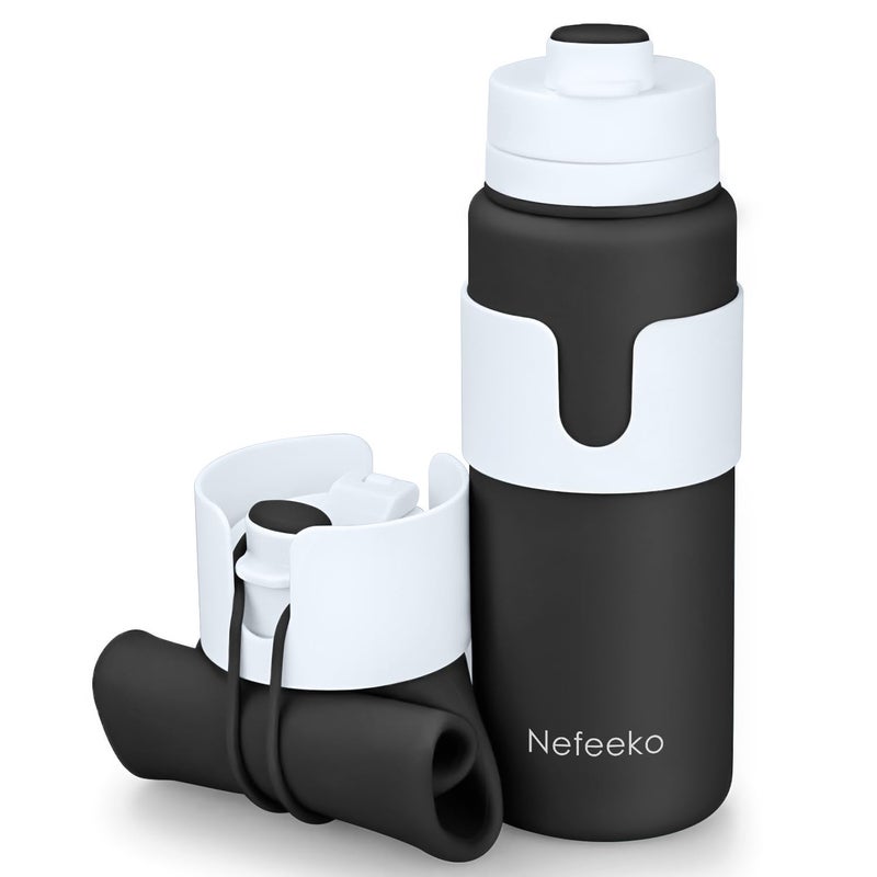 Nefeeko Collapsible Water Bottle, BPA Free 26oz Foldable Water Bottle for Travel Sports, Leak-Proof Spill-Proof Portable Water Bottles with Carabiner, Lightweight (Black) - Image 1