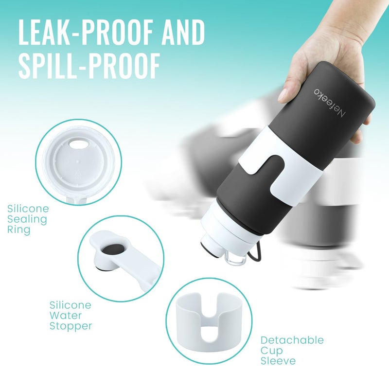 Nefeeko Collapsible Water Bottle, BPA Free 26oz Foldable Water Bottle for Travel Sports, Leak-Proof Spill-Proof Portable Water Bottles with Carabiner, Lightweight (Black) - Image 4