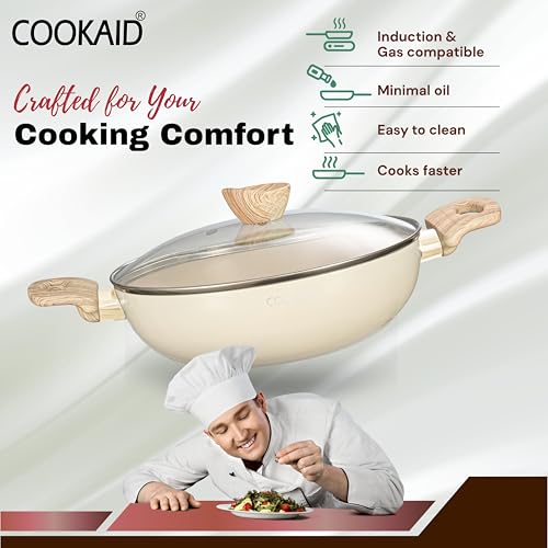 COOKAID Kadhai with Glass Lid 22cm 2 Litre | Neo Glide Series Non Stick | Ceramic Coating PTFE | ISI Certified | Aluminium Body | Induction Stovetop | Home & Kitchen Cookware Kadai for Cooking | - Image 5