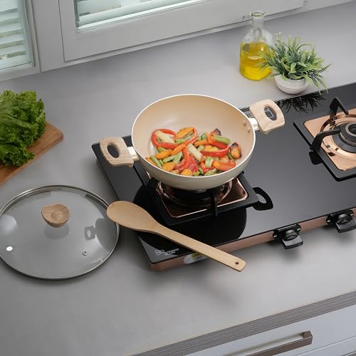 COOKAID Kadhai with Glass Lid 22cm 2 Litre | Neo Glide Series Non Stick | Ceramic Coating PTFE | ISI Certified | Aluminium Body | Induction Stovetop | Home & Kitchen Cookware Kadai for Cooking | - Image 1