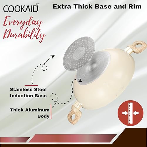 COOKAID Kadhai with Glass Lid 22cm 2 Litre | Neo Glide Series Non Stick | Ceramic Coating PTFE | ISI Certified | Aluminium Body | Induction Stovetop | Home & Kitchen Cookware Kadai for Cooking | - Image 4