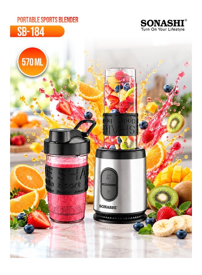 سوناشي خلاط وصانع سموذي رياضي 570 ml 500 W SB-184 أسود/ فضي/ شفاف - Image 1