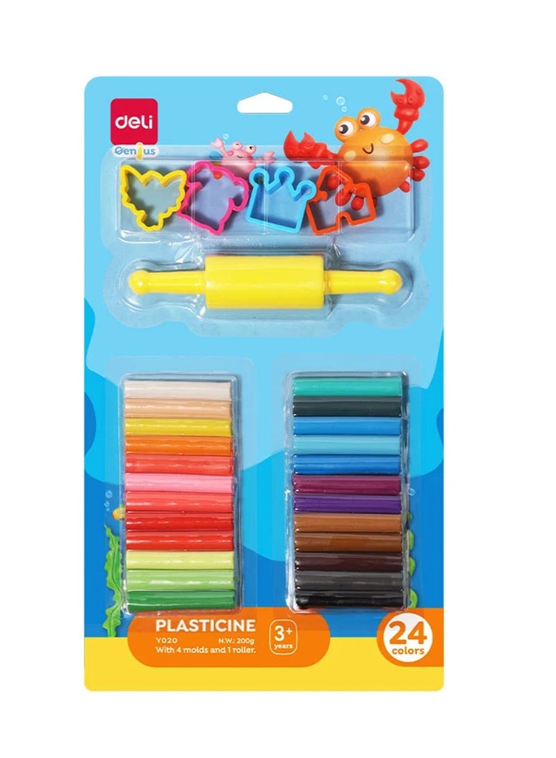 Deli طين تشكيل بلاستيكي بـ 24 لون مع أربعة قوالب ودولاب - Image 1