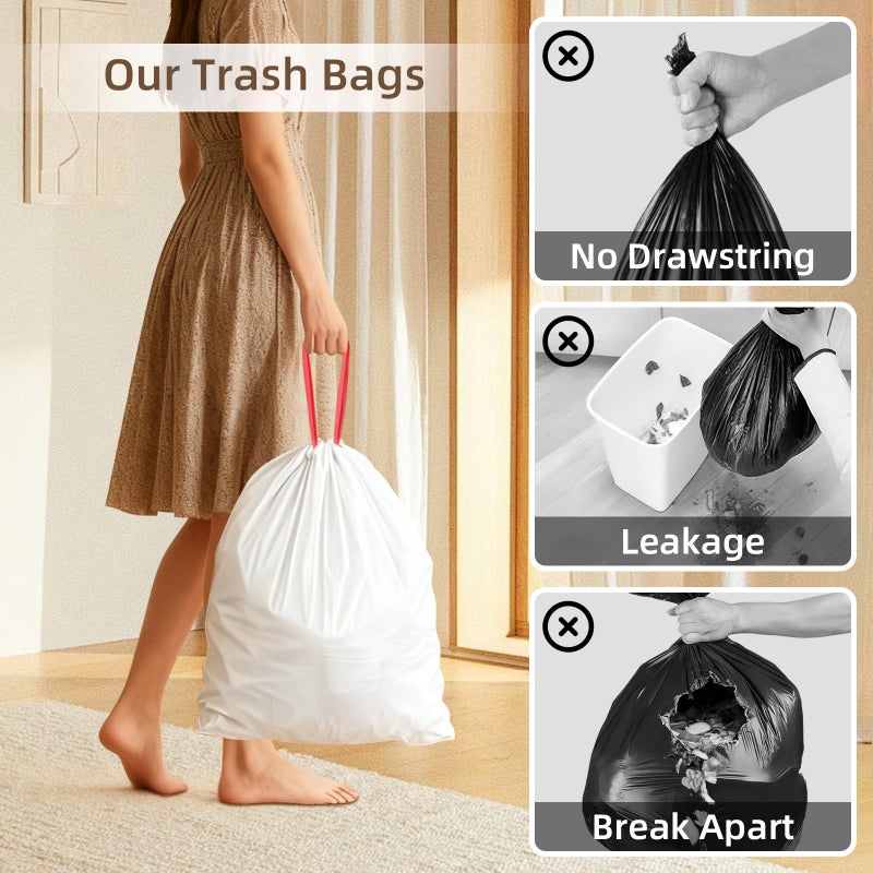 KUK 13 Gallon Tall Kitchen Drawstring Trash Bags, Unscented, White, 120 Count, Tear-Free Individual Garbage Bags, Tear-Resistant, Leak Proof, Garbage Bag for Kitchen, Home Office 2 - Image 3