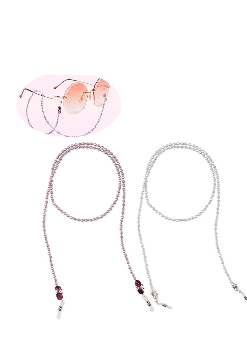Excefore Sunglasses Chain Pearl Eyeglass Mask Chain Holder Hook and Loop Closure Anti-Lost Elegant Sunglasses Reading Glasses Myopic Scope Eyewear Lanyards for Women Girls 2PCS - Image 1