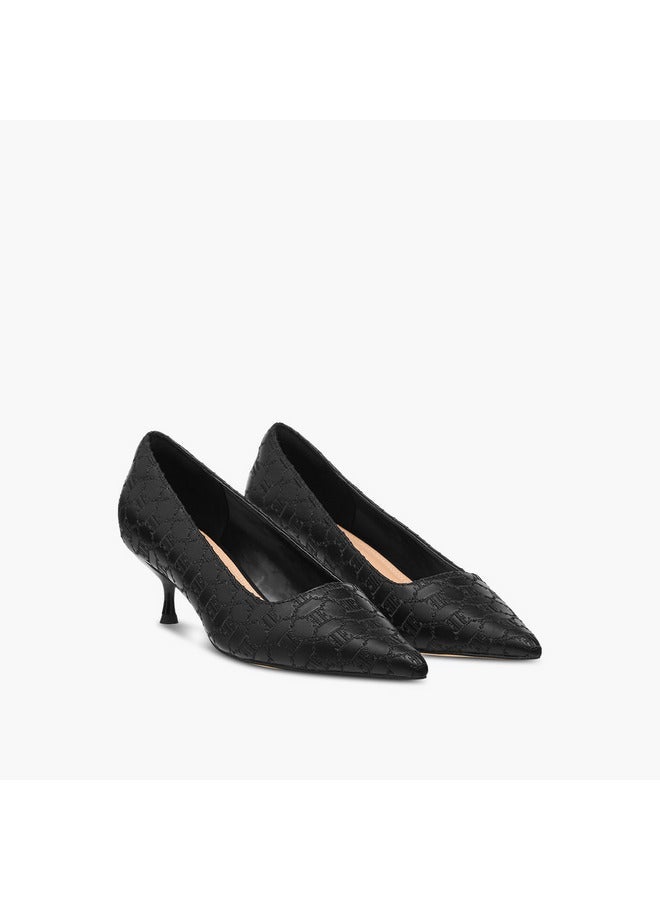 ELLE Women's Monogram Embroidered Slip-On Shoes with Kitten Heels - Image 3