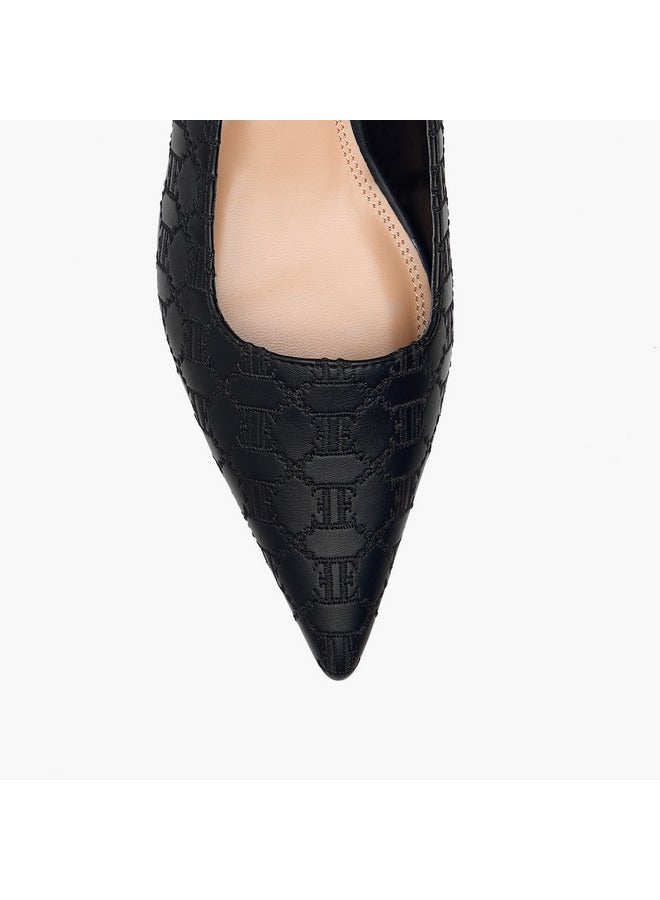 ELLE Women's Monogram Embroidered Slip-On Shoes with Kitten Heels - Image 4