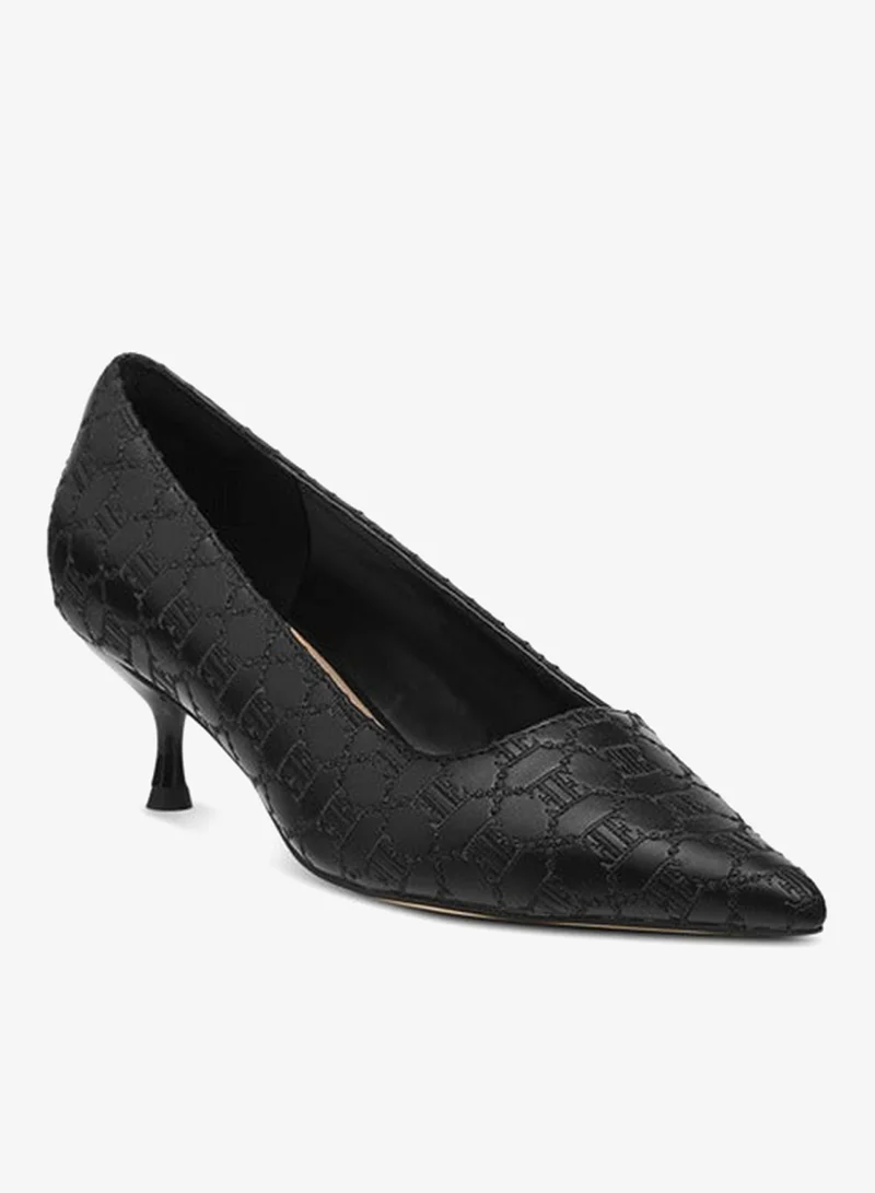 ELLE Women's Monogram Embroidered Slip-On Shoes with Kitten Heels